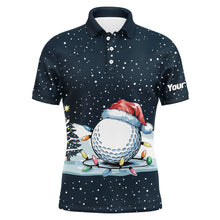 Load image into Gallery viewer, Blue Christmas Golf Ball in Snow Mens Golf Polo Shirts Custom Christmas Golf shirt for men NQS9129