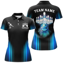 Load image into Gallery viewer, Black and Blue Light Bowling Polo, 1/4 Zip Shirts For Women Custom Bowling Team Jerseys, Bowler Outfit NQS9131