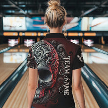 Load image into Gallery viewer, Red and Black Skull Scroll Women Bowling Polo, Quarter Zip Shirts Custom Skull Team bowling Jersey NQS9331
