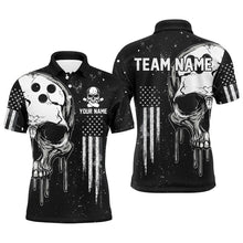 Load image into Gallery viewer, Personalized Black and White grunge American Flag Skull Bowling Team Shirts, Patriotic Bowling Jerseys NQS8601