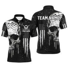 Load image into Gallery viewer, Personalized Black and White American Flag Skull Mens golf polo shirts, Patriotic Golf Jerseys NQS8602