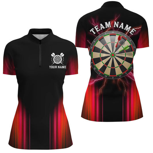 Black and Red Light Darts Polo, Quarter Zip Shirt For Women Custom Darts Jerseys For Team NQS9333
