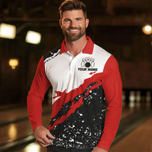 Load image into Gallery viewer, Black and white grunge pattern Bowling shirts for men Custom Bowling Team league Jerseys | Red NQS9335