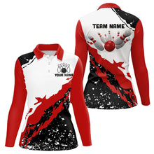 Load image into Gallery viewer, Black and white grunge pattern Bowling shirts for Women Custom Bowling Team league Jerseys | Red NQS9335