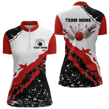 Load image into Gallery viewer, Black and white grunge pattern Bowling shirts for Women Custom Bowling Team league Jerseys | Red NQS9335