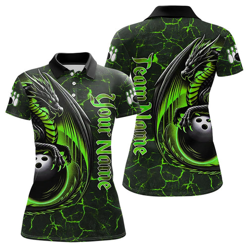 Black And Green Custom Dragon Bowling Shirts For Women, Dragon Bowling Team Shirts NQS9477