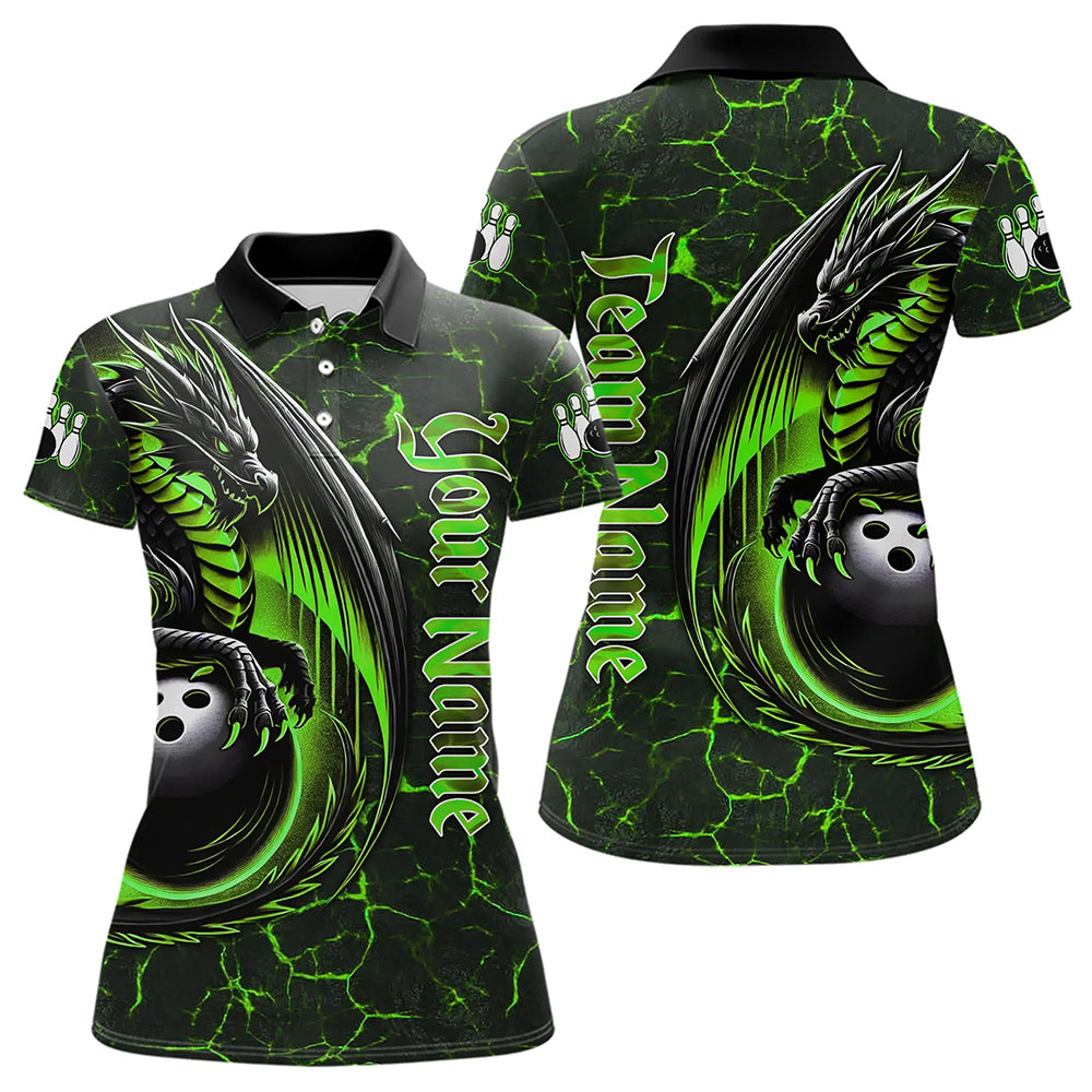 Black And Green Custom Dragon Bowling Shirts For Women, Dragon Bowling Team Shirts NQS9477