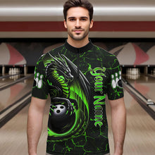 Load image into Gallery viewer, Black And Green Custom Dragon Bowling Shirts For Men, Dragon Bowling Team Shirts NQS9477