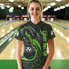 Load image into Gallery viewer, Black And Green Custom Dragon Bowling Shirts For Women, Dragon Bowling Team Shirts NQS9477