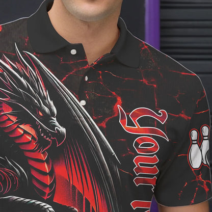 Black And Red Custom Dragon Bowling Shirts For Men, Dragon Bowling Team Shirts NQS9478