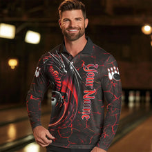 Load image into Gallery viewer, Black And Red Custom Dragon Bowling Shirts For Men, Dragon Bowling Team Shirts NQS9478