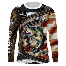 Load image into Gallery viewer, Largemouth Bass Fishing camo American flag patriotic Customize name Bass long sleeves fishing shirts NQS4856