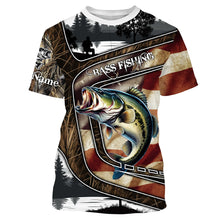 Load image into Gallery viewer, Largemouth Bass Fishing camo American flag patriotic Customize name Bass long sleeves fishing shirts NQS4856