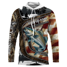 Load image into Gallery viewer, Striped Bass Fishing camo American flag patriotic Customize name striper long sleeve fishing shirts NQS4857