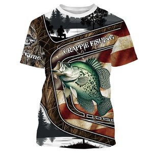 Crappie Fishing camo American flag patriotic Customize name Crappie long sleeve fishing shirts NQS4858