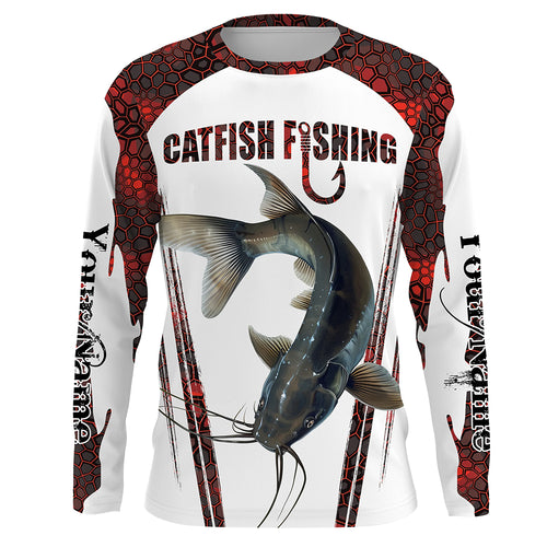 Catfish fishing red camo Custom Name Fishing Shirts UV Protection Gift For Fisherman NQS5166