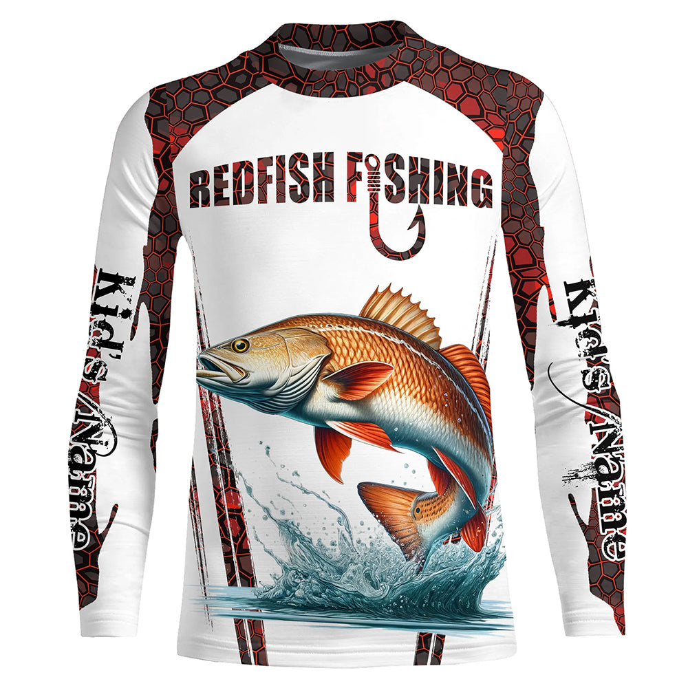 Redfish fishing red camo Custom Name 3D Fishing Shirts UV Protection Gift For Fisherman NQS5168