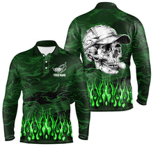 Load image into Gallery viewer, Mens golf polo shirts custom green camo flame golf skull team golf attire for mens, golfing gifts NQS7430