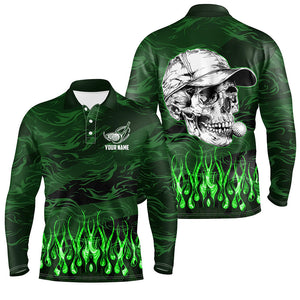 Mens golf polo shirts custom green camo flame golf skull team golf attire for mens, golfing gifts NQS7430