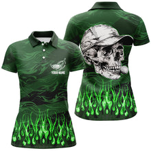 Load image into Gallery viewer, Womens golf polos shirts custom green camo flame golf skull team golf attire for ladies, golfing gifts NQS7430