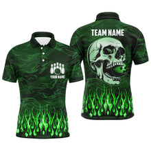 Load image into Gallery viewer, Mens bowling polo shirts Custom Green camo Flame Skull Bowling Team Jerseys, gift for Bowlers NQS7431