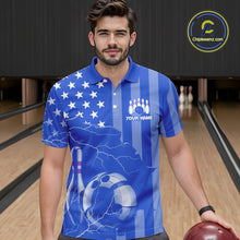 Load image into Gallery viewer, Personalized Blue American flag Lightning thunder Custom Bowling Team Shirts For Mens Bowling Jersey NQS9857
