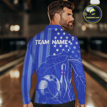 Load image into Gallery viewer, Personalized Blue American flag Lightning thunder Custom Bowling Team Shirts For Mens Bowling Jersey NQS9857