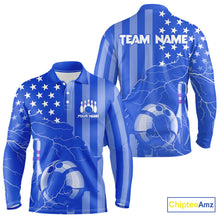 Load image into Gallery viewer, Personalized Blue American flag Lightning thunder Custom Bowling Team Shirts For Mens Bowling Jersey NQS9857