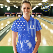 Load image into Gallery viewer, Personalized Blue American flag Lightning thunder Custom Bowling Team Shirts For Women Bowling Jersey NQS9857