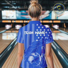 Load image into Gallery viewer, Personalized Blue American flag Lightning thunder Custom Bowling Team Shirts For Women Bowling Jersey NQS9857