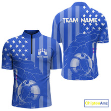 Load image into Gallery viewer, Personalized Blue American flag Lightning thunder Custom Bowling Team Shirts For Mens Bowling Jersey NQS9857