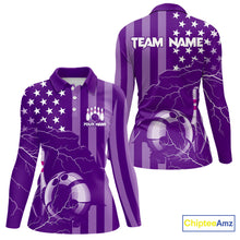 Load image into Gallery viewer, Personalized Purple American flag Lightning thunder Custom Women Bowling Team Shirts Bowling Jersey NQS9858