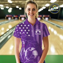 Load image into Gallery viewer, Personalized Purple American flag Lightning thunder Custom Women Bowling Team Shirts Bowling Jersey NQS9858