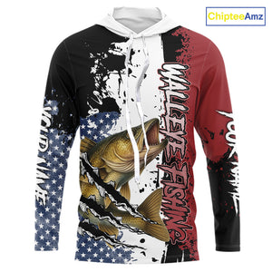 Red, white and blue Walleye fishing American Flag Custom patriotic Walleye fishing jerseys NQS9859