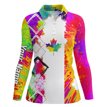 Load image into Gallery viewer, Womens golf polo shirts watercolor Canada flag patriot custom golf shirts for women, ladies golf tops NQS5410