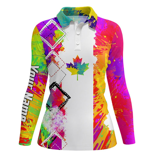 Womens golf polo shirts watercolor Canada flag patriot custom golf shirts for women, ladies golf tops NQS5410