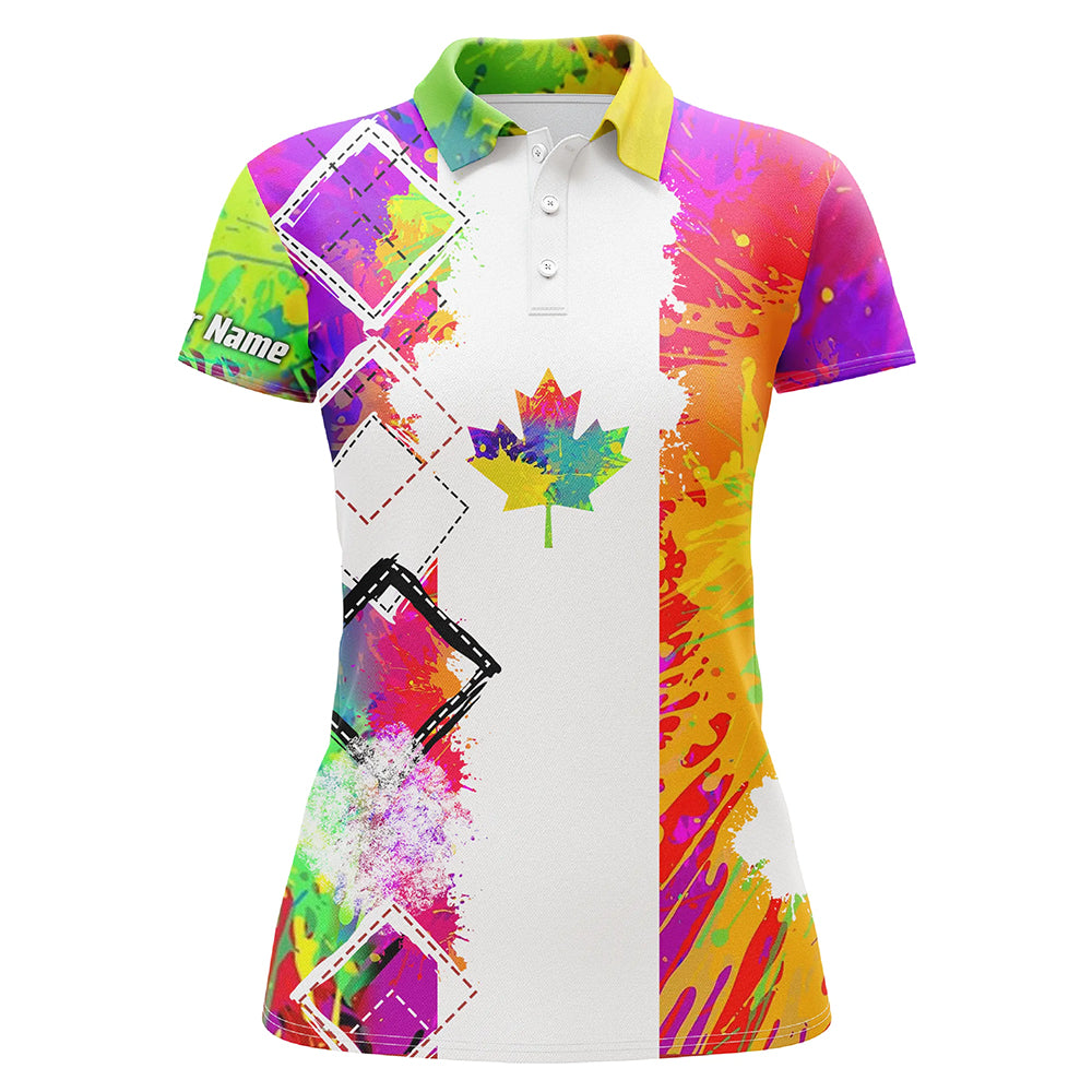 Womens golf polo shirts watercolor Canada flag patriot custom golf shirts for women, ladies golf tops NQS5410