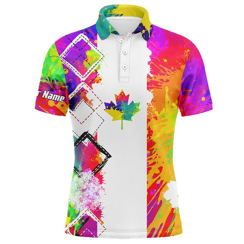 Mens golf polo shirts watercolor Canada flag patriot custom golf shirts for men, gift for the golfers NQS5410