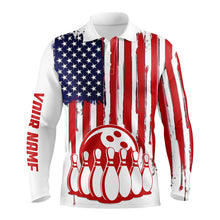 Load image into Gallery viewer, Mens bowling polo shirts custom American flag bowling ball pins team bowling jerseys for men NQS5415