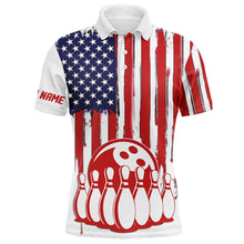 Load image into Gallery viewer, Mens bowling polo shirts custom American flag bowling ball pins team bowling jerseys for men NQS5415