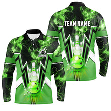 Load image into Gallery viewer, Green lightning thunder Bowling Polo, 1/4 Zip Shirt for Men Custom Bowling Team Jerseys for bowlers NQS7591