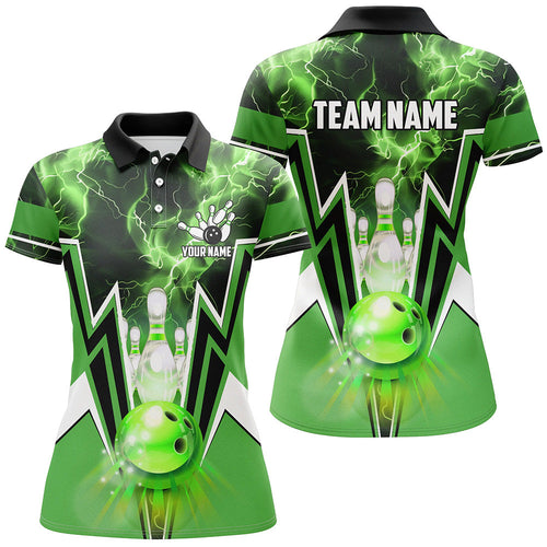 Green lightning thunder Bowling Polo, 1/4 Zip Shirt for Women Custom Bowling Team Jerseys for bowlers NQS7591