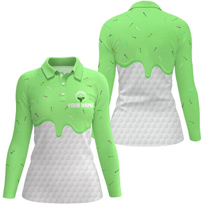 Women golf polo shirts custom green Ice Cream Melting On Golf Ball, golf gifts for ladies NQS7769