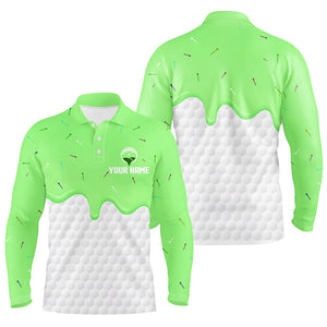 Mens golf polo shirts custom green Ice Cream Melting On Golf Ball, golf gifts for mens NQS7769