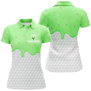 Women golf polo shirts custom green Ice Cream Melting On Golf Ball, golf gifts for ladies NQS7769