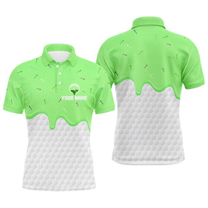 Mens golf polo shirts custom green Ice Cream Melting On Golf Ball, golf gifts for mens NQS7769