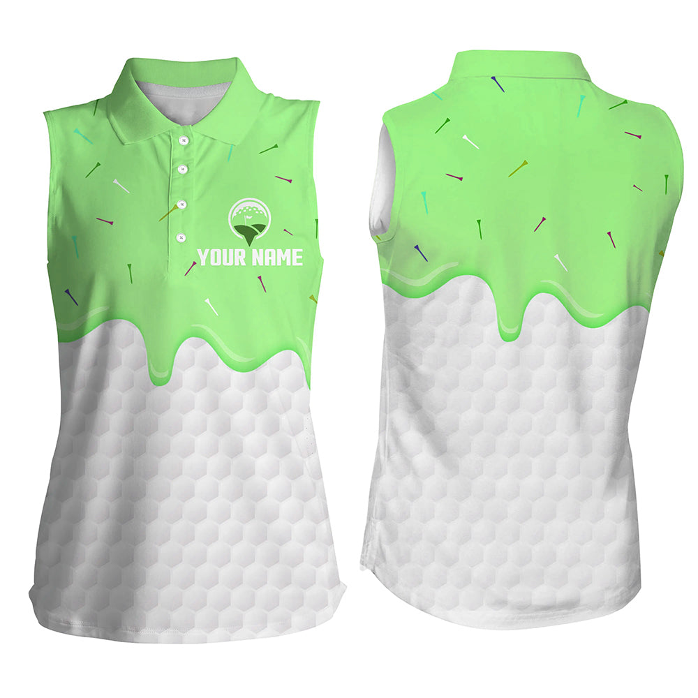 Women sleeveless polo shirts custom green Ice Cream Melting On Golf Ball, golf gifts for ladies NQS7769