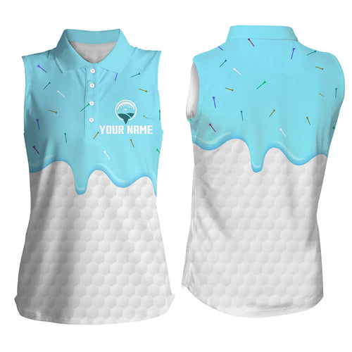 Women sleeveless polo shirts custom Blue Ice Cream Melting On Golf Ball, golf gifts for ladies NQS7770