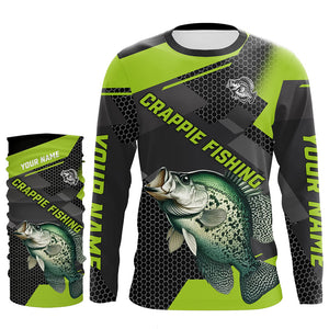 Personalized Crappie Fishing Jerseys, Crappie Long Sleeve Fishing Tournament Shirts | Green NQS7780