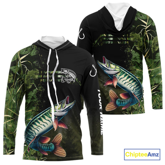 Musky fishing camouflage Custom performance long sleeve Fishing Shirts, Muskellunge Fishing jerseys NQS10081